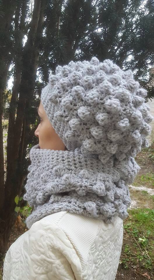 Double Snood Et Bonnet Loose En Bobble Stitch Au Crochet - Les Ateliers ...