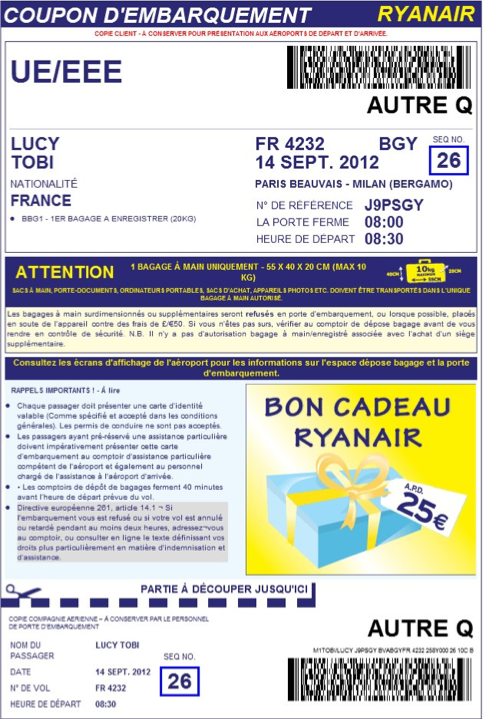 Ryanair imprimer carte embarquement