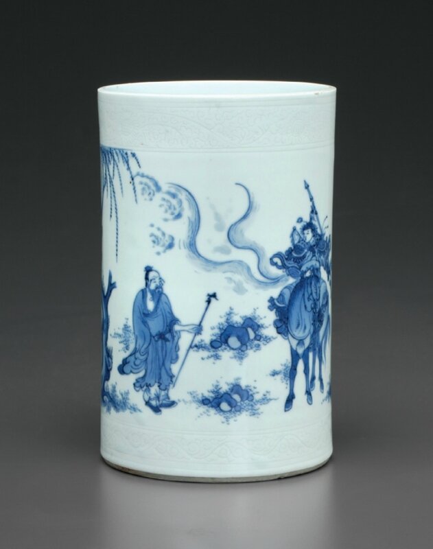 A blue and white brush pot, Chongzhen period, circa 1640