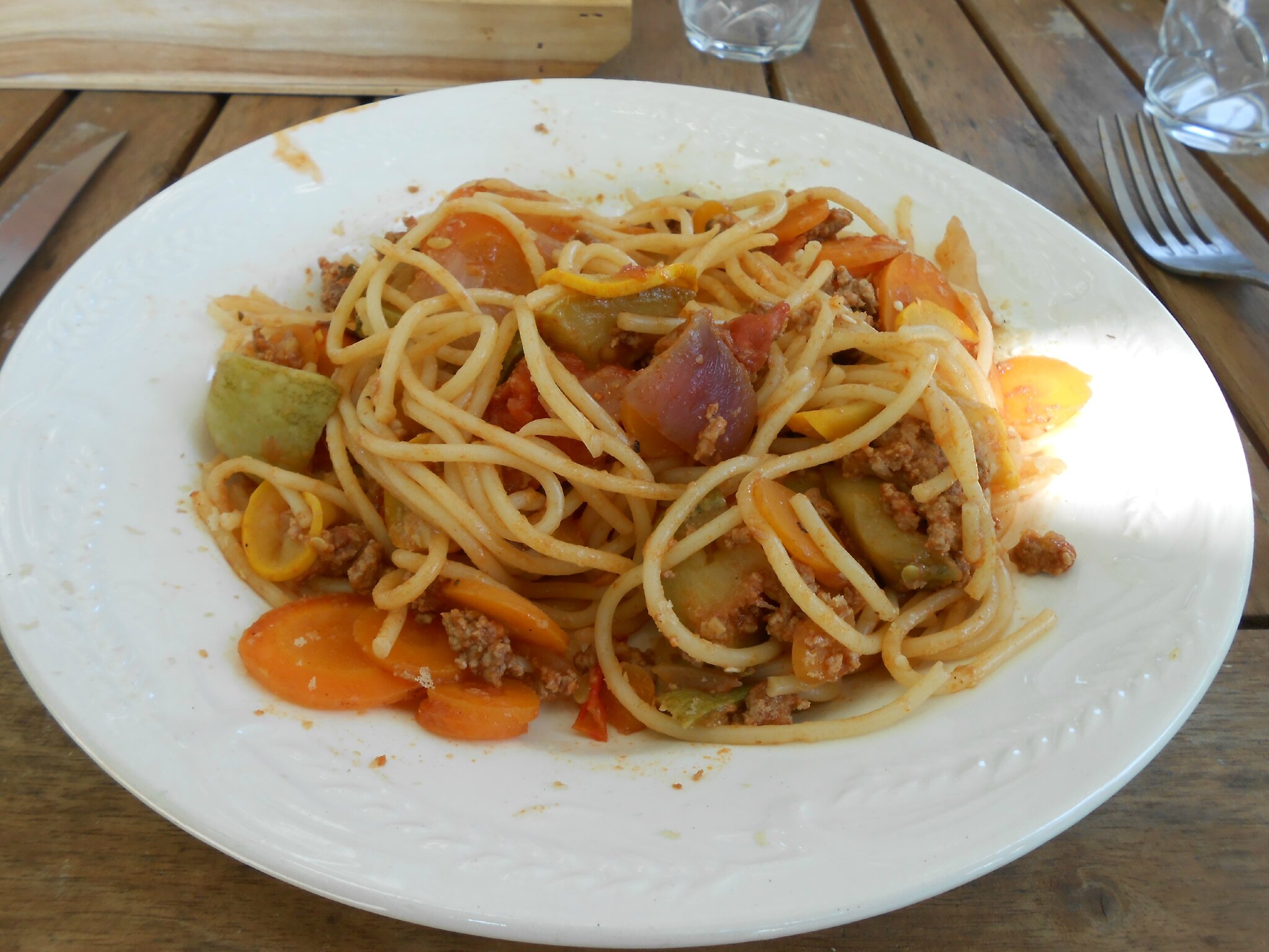 Spaghetti aux légumes de saison Le jardin de Cruik Les fleurs, les