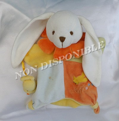 Doudou Peluche Plat Marionnette Lapin Orange Jaune Bleu Oiseau BabyNat