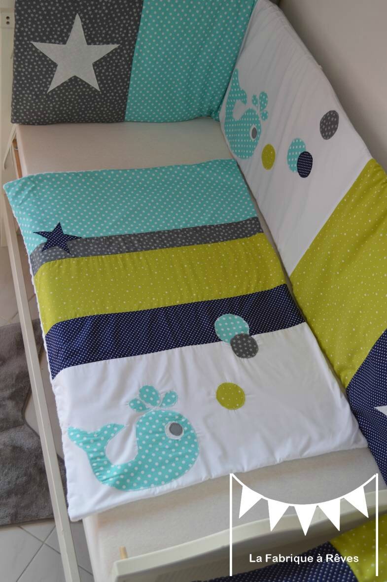 Couverture bébé baleine étoiles vert anis bleu turquoise bleu ...