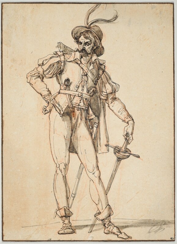 3 - Figure d'homme debout en costume du XVIIe siècle appuyé sur une épée, vers 1790-1792, Paris, Ecole nationae supérieure des beaux-arts, (c)DR