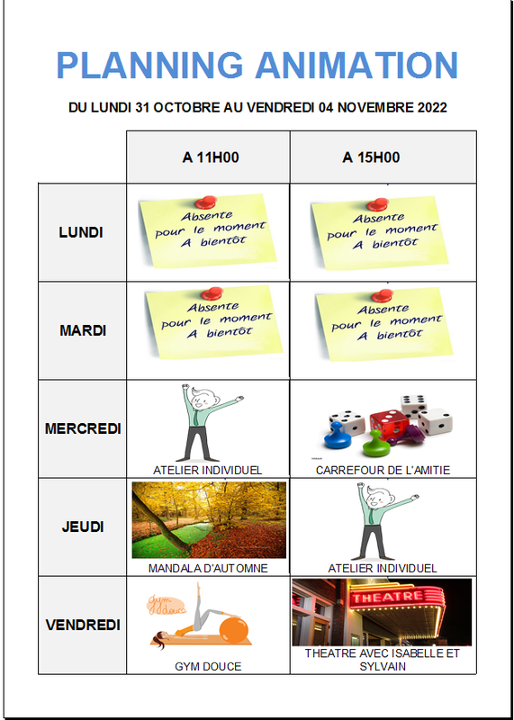 Planning Des Animations De La Semaine Prochaine Ehpad J M Colaud