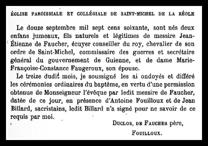 Acte de naissance des Frères Faucher