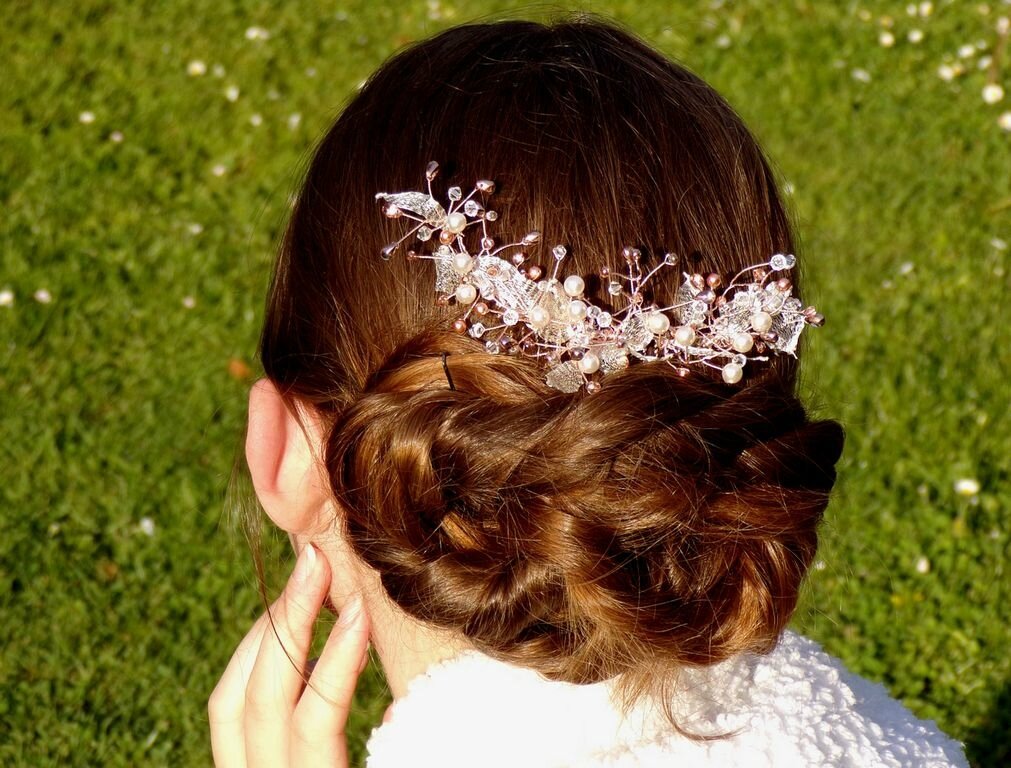 Or Rose Cheveux Peigne mariage cheveux accessoire perle et cristal cheveux peigne mariage 