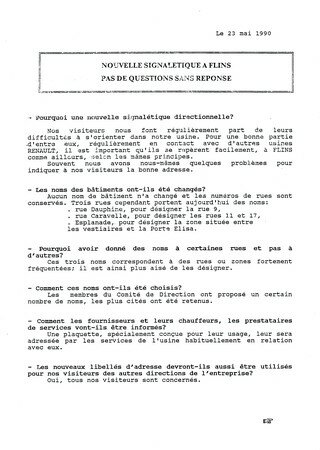 © 1990 François-Noël TISSOT Une Identité Pour Demain ® Aubergenville RENAULT Usine Pierre LEFAUCHEUX à Flins Information des collaborateurs Pas de question sans réponse 1