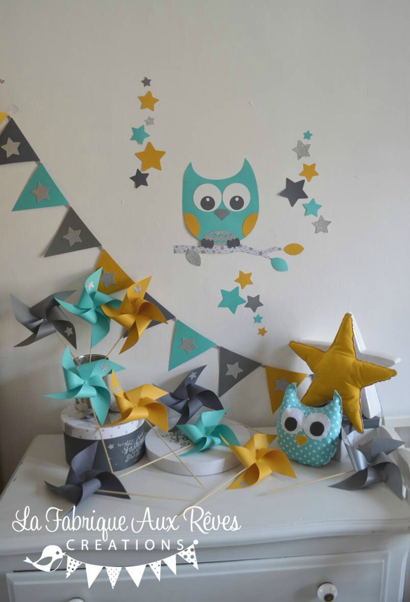 Décoration chambre bébé garçon turquoise caraïbe jaune moutarde ...