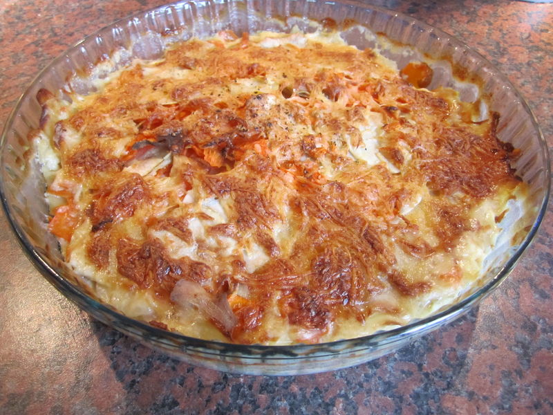 gratin de topinambours, pommes de terre et carottes à la
