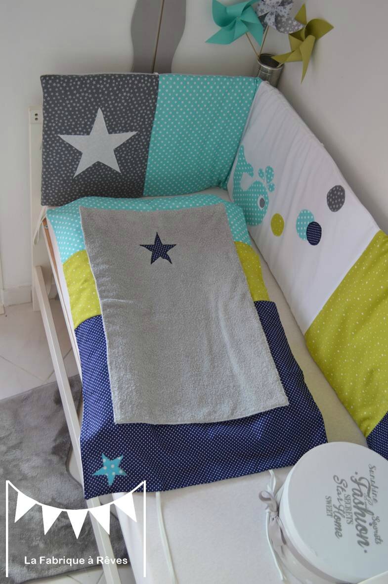 Housse matelas à langer étoiles vert anis bleu turquoise bleu ...