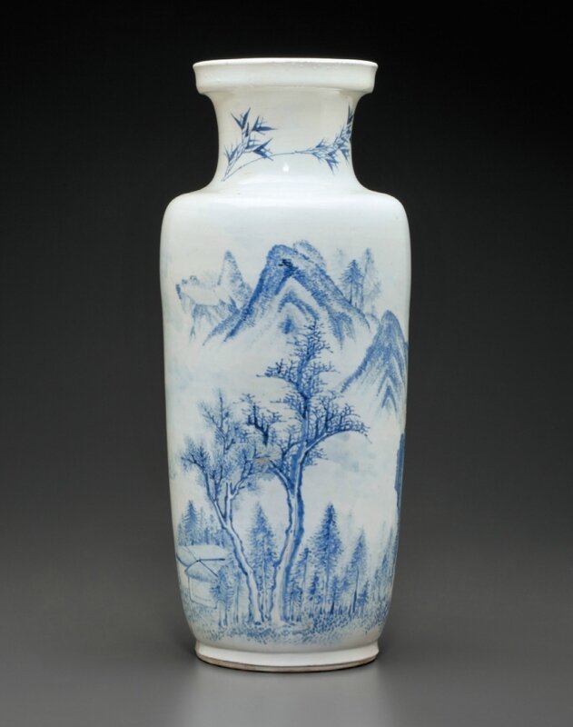 A rare blue and white rouleau vase, Kangxi period, 17th century