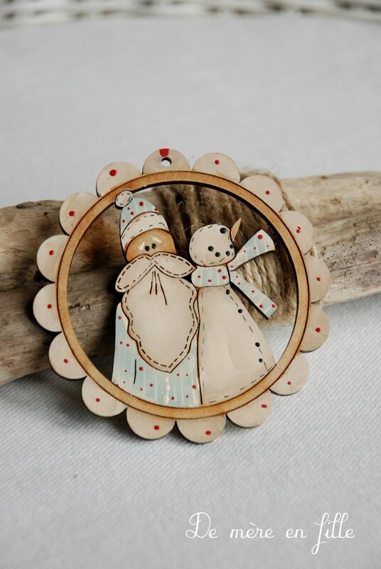 médaillon père noel et bonhomme de neige bleu