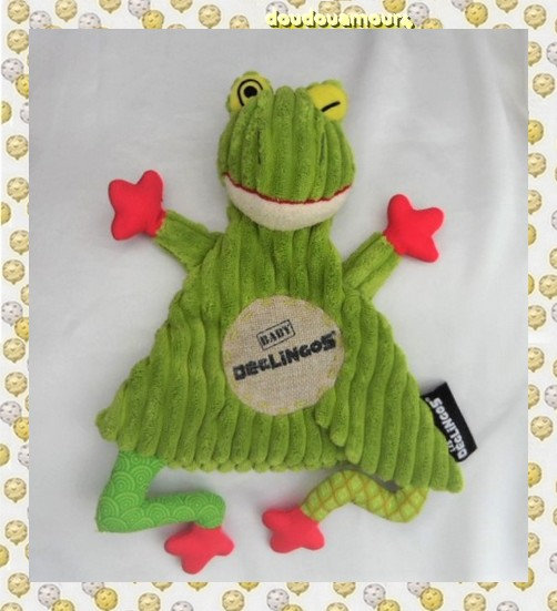 Doudou Peluche Plat Grenouille Vert Rouge Les Déglingos doudouamour4