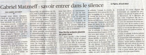 Article Matzneff Figaro 18 avril 2013