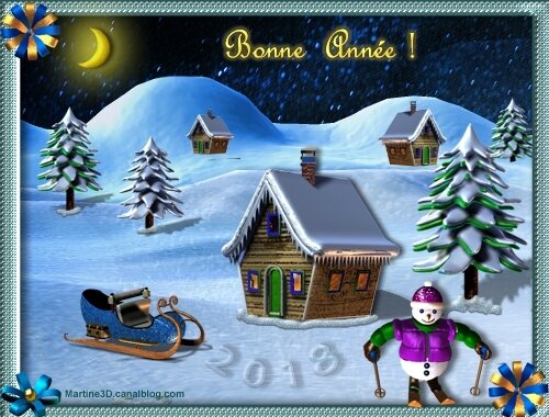 026-carte-bonne-année-2018-maison-sapins-bonhomme-neige