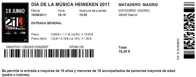 2011 06 Dia de la Musica Heineken El Matadero Billet