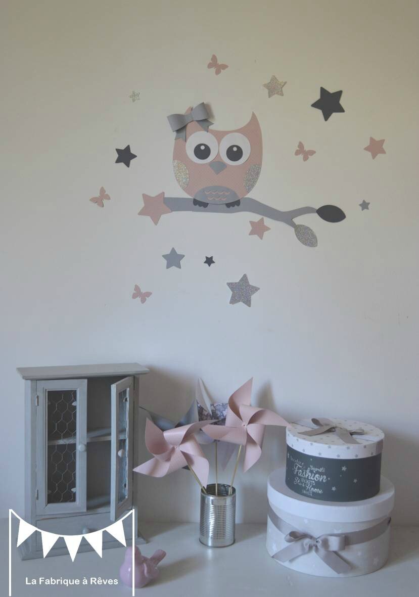 Stickers décoration chambre enfant fille bébé hibou chouette ...