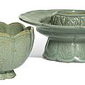 A korean celadon fluted cup and a cupstand, koryo dynasty, 12th century