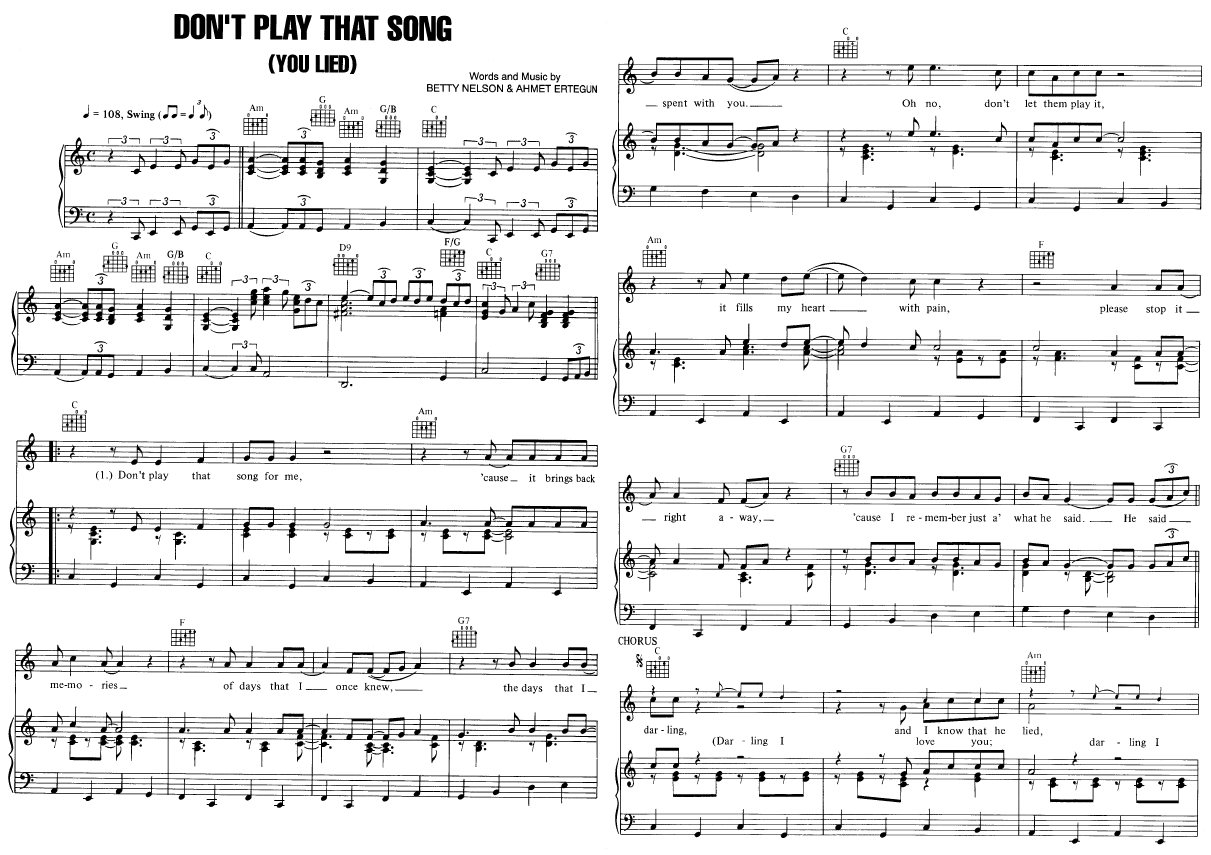 Don't Play That Song (You Lied) Sheet Music | Aretha Franklin | Piano,  Vocal & Guitar Chords