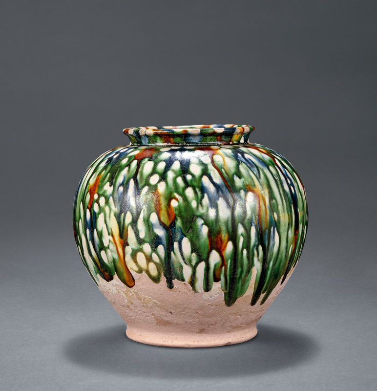 A sancai-glazed pottery jar, Tang dynasty (618-907)
