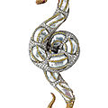 Broche serpent en or, perles baroques, diamants blancs, diamants jonquille et rubis, buccellati.