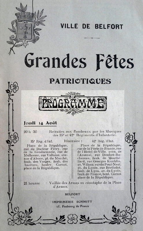 Programme 14 août Fêtes patriotiques 1919