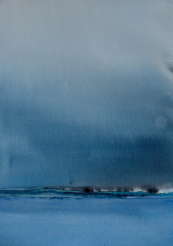 les bleus gris du golfe, aquarelle mai 2018