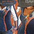 Top comme un bustier isamade en jean bleu & dentelle orange féminin & original ...même en grandes tailles !