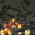 Balthasar van der ast (middleburg circa 1590-circa 1656). a wan-li-kraak bowl of fruit beside peaches, walnuts, plums and grapes