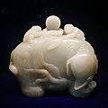 White jade carving of two boys washing an elephant, qianlong period (1736-1795), summer palace collection