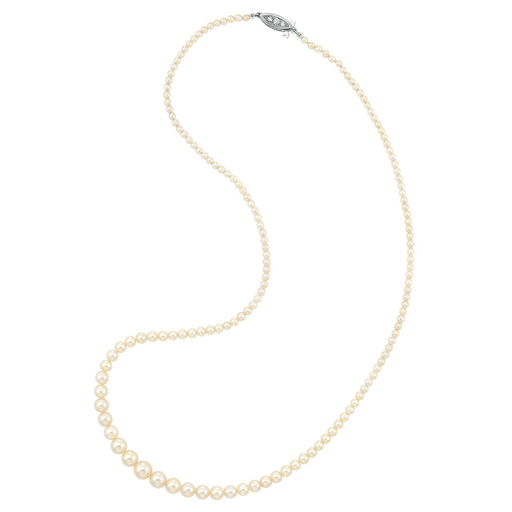 Natural Pearl Necklace with White Gold and Diamond Clasp - Alain.R.Truong