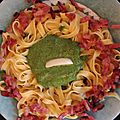 Tagliatelles à la crème d'épinard, lardons et mozza