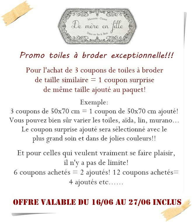 offre toiles à broder juin 2021