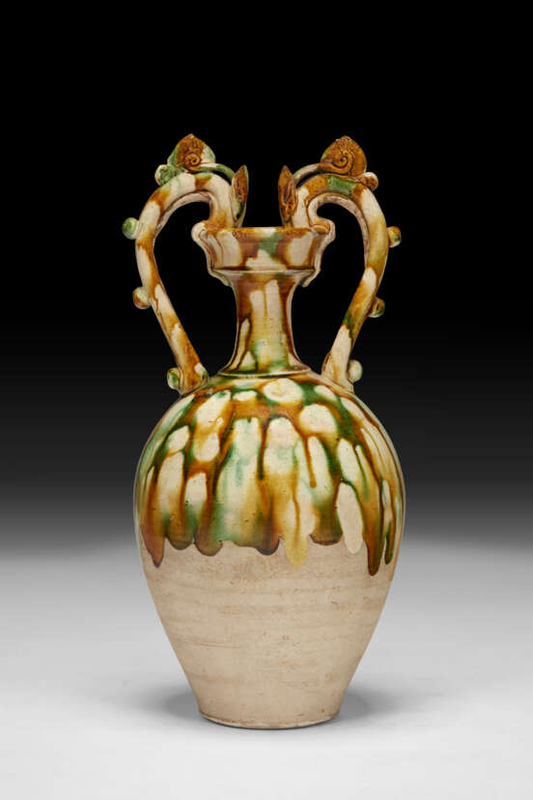 A sancai-glazed pottery amphora, Tang dynasty (AD 618-907)