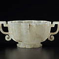 A pale celadon jade lobed cup, ming dynasty