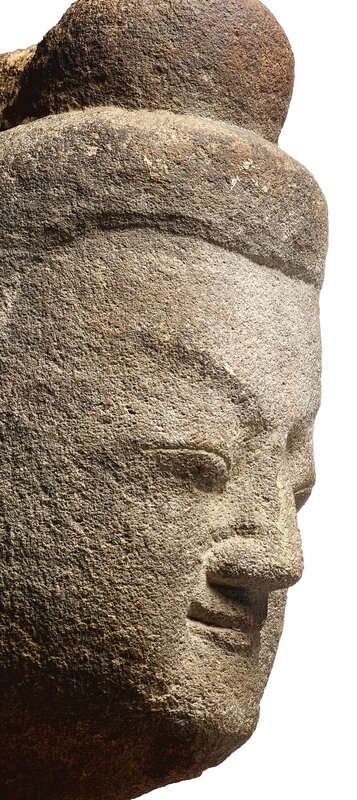 A rare and large sandstone head of Buddha, Northern Wei dynasty (386-534)