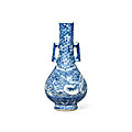 A very rare blue and white ‘dragon’ c-handled vase, yuan dynasty (1279-1368)