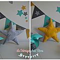 coussin étoile gris jane moutarde - décoration chambre enfant bébé hibou étoiles turquoise caraïbe jaune moutarde gris