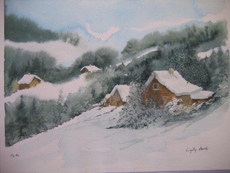 Chalets Sous La Neige 1 - Aquarelles-Nature