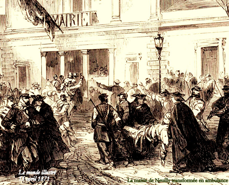 15 avril le monde illustré blessés de l'avenue de Neuilly amenés à la mairie devenue ambulance