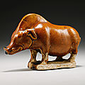 An Ochre-Glazed Pottery Boar, Tang Dynasty (618-907)