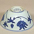 Blue-and-White Bowl with Hollyhock Design, Ming Dynasty, Chenghua Mark and Period, (1465-1487), d.14.6cm. Gift of SUMITOMO Group, the ATAKA Collection. Acc. No. 10786. The Museum of Oriental Ceramics, Osaka. © 2009 The Museum of Oriental Ceramics, Osaka.