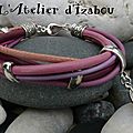 Si vous préférez la couleur au noir et le rose-violet, voici un bracelet cuir déclinaison de rose-parme-violet-vieux rose !