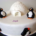 Gâteau banquise et pingouins (3d)