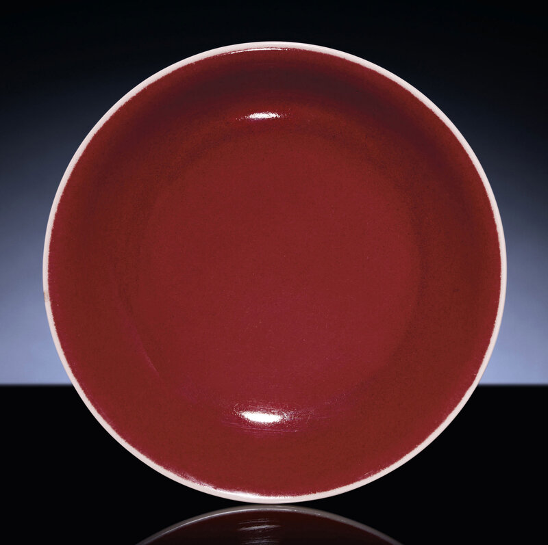 An extremely rare early Ming copper-red glazed shallow dish. Xuande  six-character mark within double-circles and of the period - Alain.R.Truong