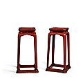 A pair of tall red lacquered incense stands, xiangji, late ming-early qing, 17th century