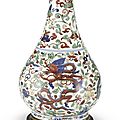 An ormolu-mounted wucai 'dragon' bottle vase, ming dynasty, wanli period (1573-1620)