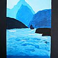 Dégradé collines et plan d'eau - Peinture gouache bleu