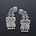 A very rare pair of grey jade 'twins' pendants, warring states period or later