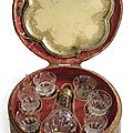 A rare vermeil and glass liqueur service with the original embossed leather case by elias adam, augsburg, 1712-15